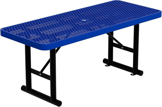 4FT Picnic Tables for Outdoors, Blue Rectangular Heavy Duty Commercial Picnic Table with Umbrella Hole, Weather-Resistant Camping Table Dining Table for Backyard, Patio, Garden, Shops, Parks