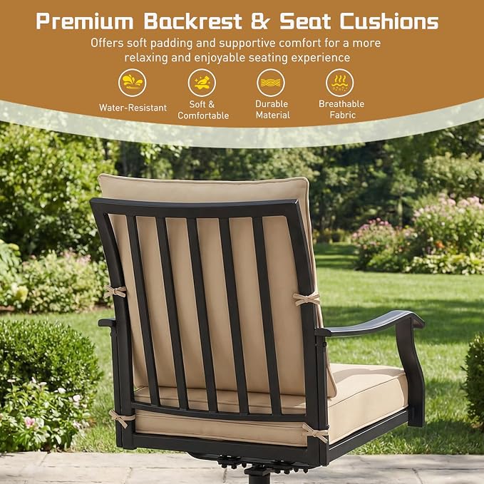 7 Piece Outdoor Patio Dining Set, 62’’ Rectangular Metal Dining Table with Umbrella Hole & 6pcs Patio Swivel Rocking Chairs, Outdoor Furniture Dining Set for Patio, Balcony, Lawn, Garden, Backyard