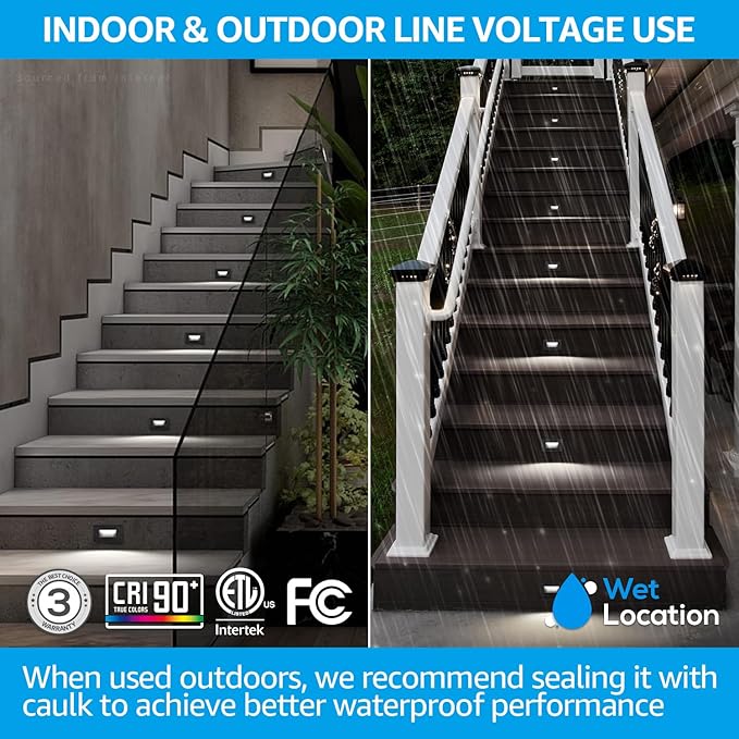 LEONLITE 6-Pack 5CCT 120V LED Step Lights, Horizontal, Black | 150LM, 5%-100% Dimmable, CRI90, ETL, Indoor Outdoor Stair Lights, Wet Location, 2700K/3000K/3500K/4000K/5000K, Aluminum