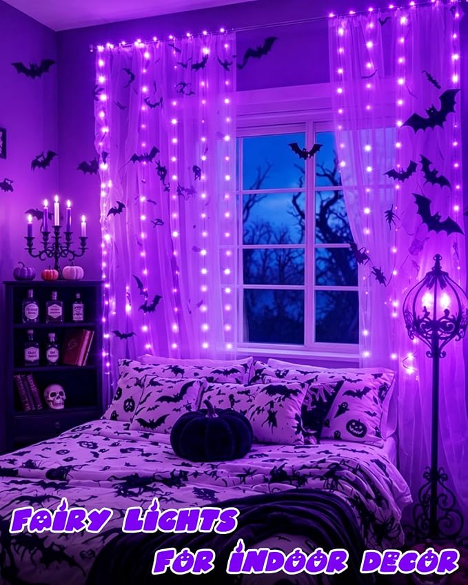 4 Pack 60 LED Fairy Lights Battery Operated with Timer 20FT Halloween Light | Purple, Cuttable Copper Wire, Waterproof Battery String Lights for Indoor Outdoor, Bedroom, Home, DIY, Halloween Decorations