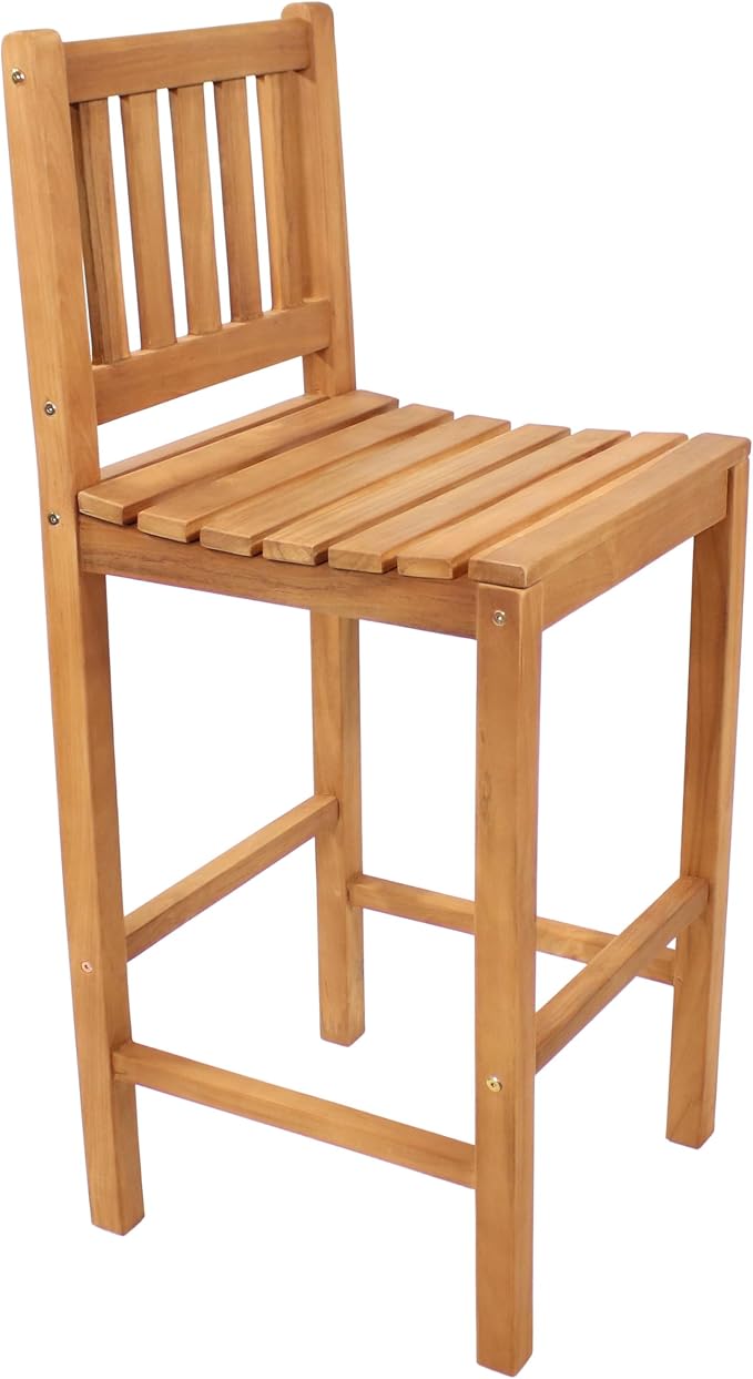 Sunnydaze 3-Piece Teak Wood Bar-Height Patio Table Set - Outdoor Bar Table and Chairs - for Balcony, Home Bar, or Deck