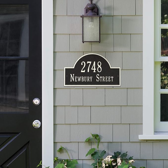 Whitehall Personalized Cast Metal Address Plaque with Arch Top. Made in the USA. Display Your Address and Street Name. Custom House Number Sign. Wall Mounted Sign.