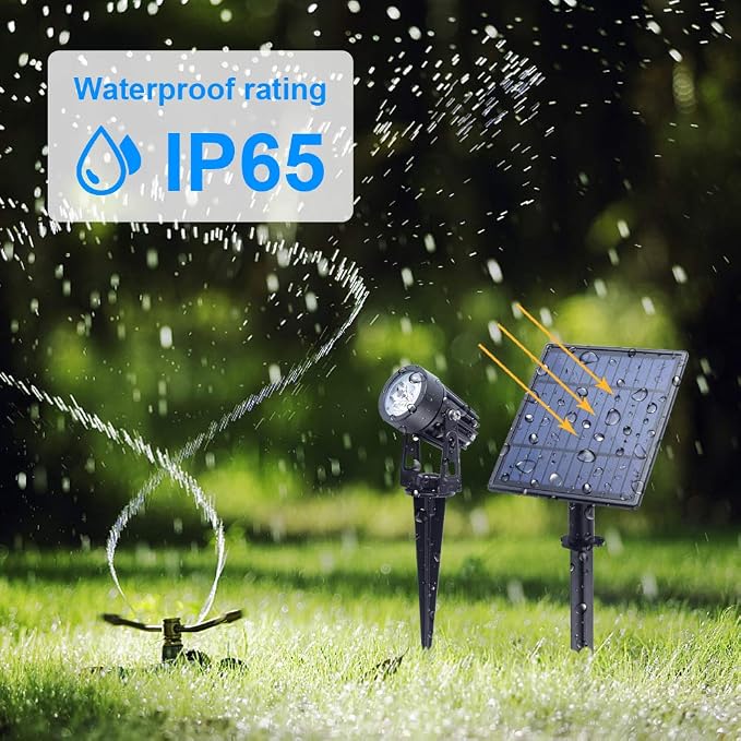 APONUO Metal Solar Spot Lights Outdoor with 9.8ft Cable Solar Powered Landscape Lighting Low Voltage IP65 Waterproof Auto On/Off for Outside Garden Yard Landscape Pathway Garage-Warm White(2-in-1)