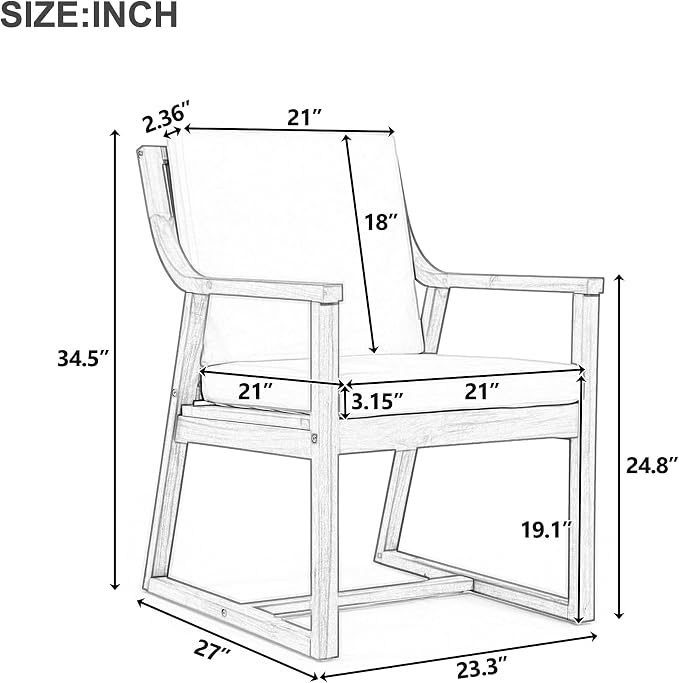 Patio Chairs Heavy Duty 400lbs Capacity Set of 2 w/Cushion, Acacia Outdoor Furniture, Teak Finish,for Garden, Patio, and Poolside