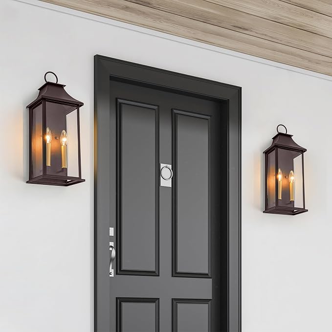 Oil Rubbed Bronze 20.6" Outdoor Wall Light, Aluminium | Dusk to Dawn, Large Outside Wall Sconce, Modern Exterior Wall Lantern with Glass, Waterproof, For House, Porch