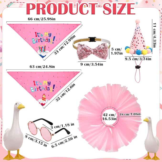 6Pcs Porch Goose Birthday Decor Set for Outdoor Cement Goose Yard | Cute Porch Goose Birthday Costume Accessory Kit With Tutu Skirt Party Hat Scarves Bow Tie Glasses for Outdoor Decoration