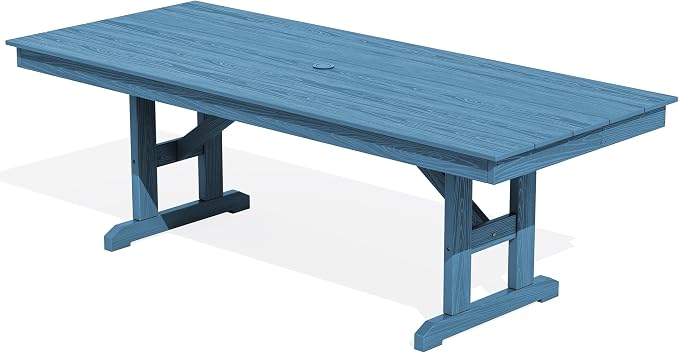 SERWALL Outdoor Dining Table, 84" Rectangular Dining Table for 6-8 Person, All Weather HDPE Outdoor Furniture for Backyard, Garden, Blue