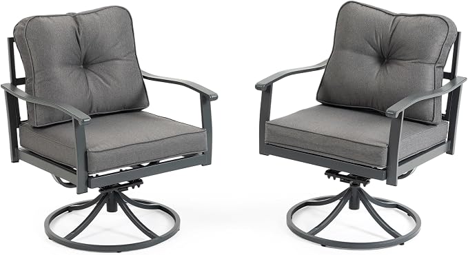 Outdoor Patio Furniture Set, 2 PCS Rocking Armchairs with High Back Deep Seat, Weather-Resistant Metal Frame, Grey Cushions for Porch Deck Balcony