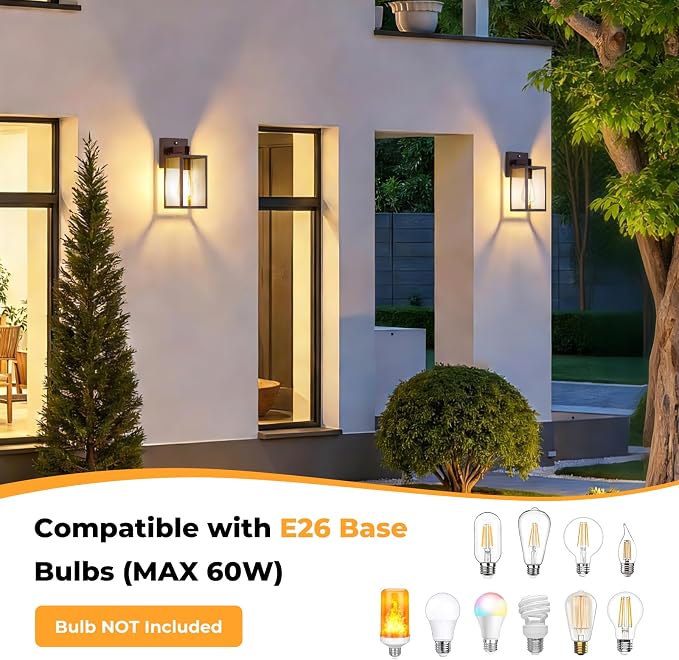 FOLKSMATE 2 Pack Dusk to Dawn Outdoor Wall Light Fixtures, Exterior Porch Light, Waterproof Wall Sconces Lanterns, Sensor Lighting Wall Mount for House Doorway Garage, Dark Chocolate