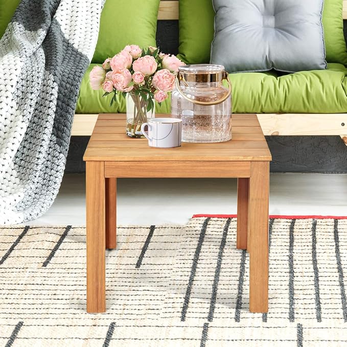 Giantex Outdoor Side Table, Acacia Wood Adirondack Table W/Oil Finished, 220lbs Weight Capacity, Square End Table for Patio, Backyard, Garden, Poolside & Balcony (1, Natural)