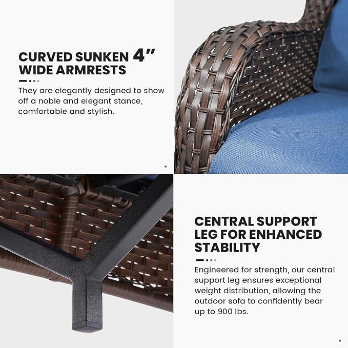 Belord Patio Wicker Furniture 4 Pieces Outdoor Furniture Set Patio Sofa Set with Wicker Chairs and Coffee Table, Paito Conversation Set for Porch Garden Deck Balcony Poolside