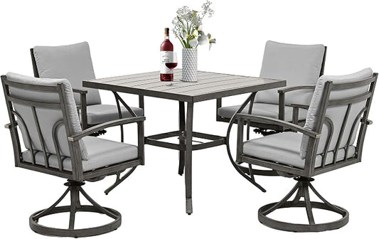 HAPPATIO 5-Piece Patio Outdoor Dining Set - All Aluminum Outdoor Patio Table and Chairs Set for 4 includes 1 Square Dining Table and 4 Swivel Dining Chairs, Patio Outdoor Dining Set for Lawn or Garden