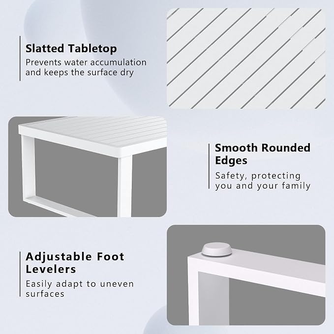 Aluminum Outdoor Patio Coffee Table for for Deck, and Poolside (White, All-Aluminum)