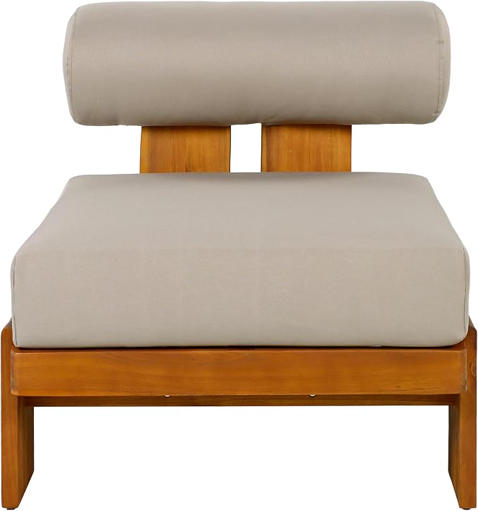 Merax Patio Club Chair Set of 2, Acacia Wood Frame with Waterproof Cushions & Round Backrest for Garden, Deck & Balcony, Light Brown+Teak