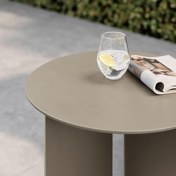 Modway Tecton Aluminum Outdoor Patio Round Side Table in Khaki - 15 inch Porch Garden Table - Tall Poolside End Table - Small Metal Accent Table - Powder-Coated Aluminum Patio Furniture