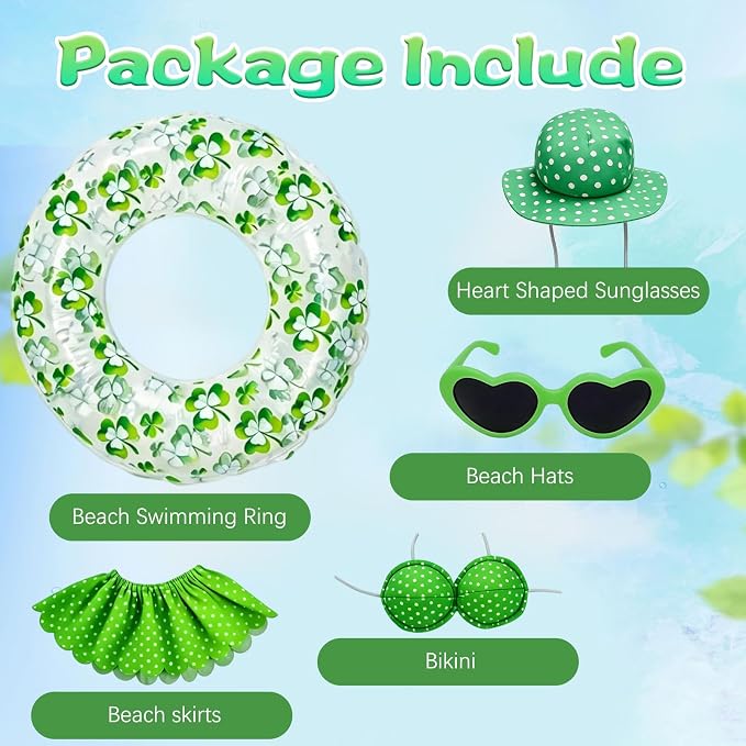 Hawaiian Porch Goose Outfit, Summer Bikini Costume with Sunglasses & Wreath, Fits 23" Goose Statue, Garden Lawn Patio Yard Outdoor Decoration (Green)