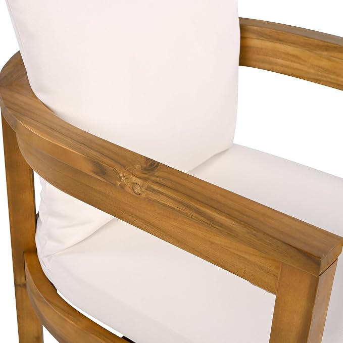 Christopher Knight Home Abaco Outdoor Acacia Wood Dining Table Set for 8, Outdoor Dining Set, Patio Table and Dining Chairs Set of 8 with Cushions, 9 Pieces Patio Set with Cushions, Beige and Teak