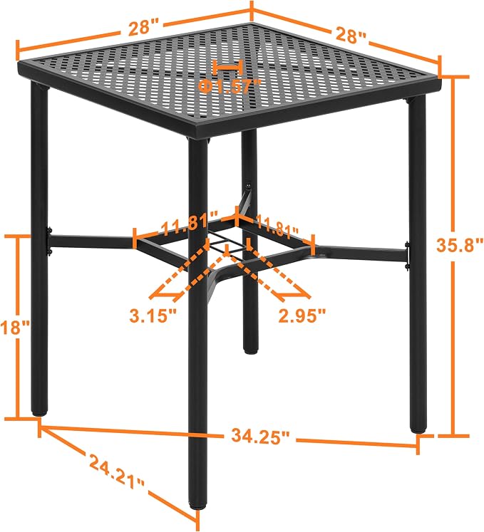 NUU GARDEN Patio Bar Table with Umbrella Hole, Bar Height Bistro Table, Black
