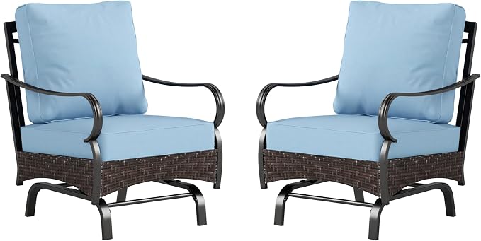 PHI VILLA Rocking Patio Sofa Chairs - 2 PCS Outdoor Rocking Armchairs, Patio Seating with High Back Deep Seat for Porch Deck Balcony
