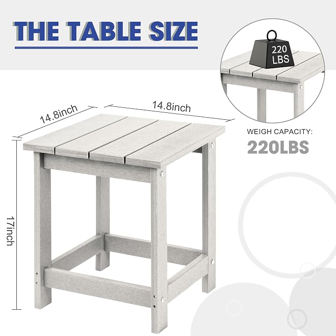 LZRS Square Patio Side Table, Heavy Duty HDPE Outdoor End Table with Wood Texture, Weatherproof Composite Table for Adirondack Chairs, Deck, Pool, Indoor/Outdoor, No Peeling or Cracking(Sand)