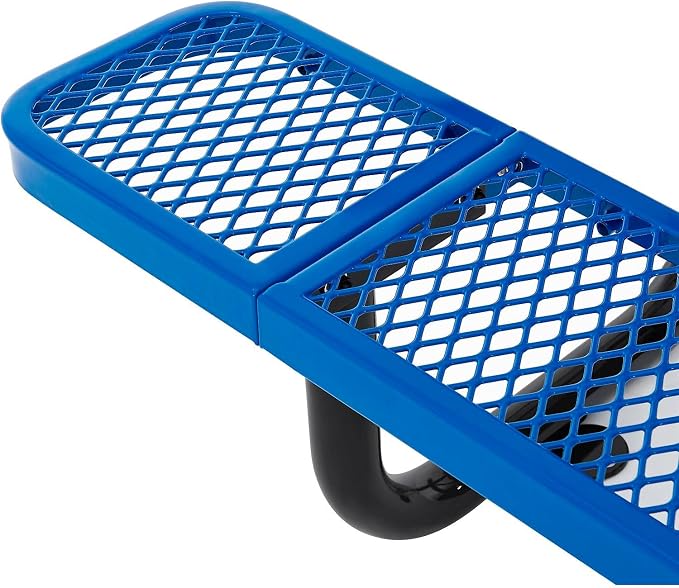 Global Industrial 8’L Rectangular Picnic Table, Expanded Metal, Blue Thermoplastic Coating, Attached Benches, 1-1/2” Umbrella Pole Hole, Outdoor-Rated, 1000 lb Capacity, 96” x 30” Tabletop