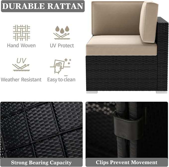 LayinSun 15 Pieces Patio Furniture Set with Fire Pit Table, Black Rattan Modular Sectional Patio Conversation Sofa Set