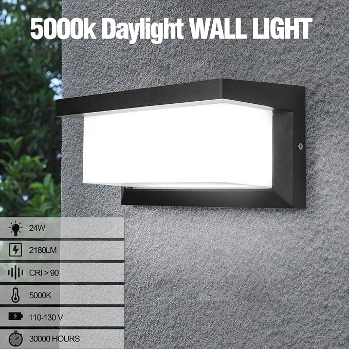 5000K Daylight White Exterior Wall Light, 2Packs Modern LED Exterior Light Fixture Wall Mount Ip65 Waterproof, Wall Porch Light for Garage Walkway Hallway Backyard Garden(2packs)