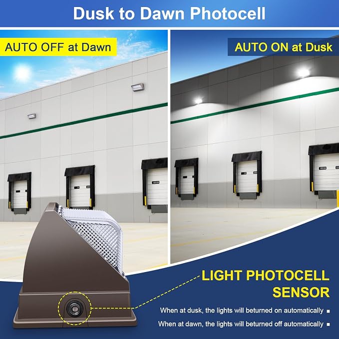 LED Wall Pack Light 500W Equivalent 18000LM LED Flood Security Light Dusk to Dawn Photocell 5000K 120W 100-277V Outdoor Wall Mount Lighting Commericial IP65 Waterproof for Yard Garage 4 Pack