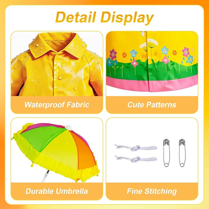 Raincoat Porch Goose Outfits, Yellow Raincoats Costume with Umbrella for 23 Inch Lawn Goose, Yard Goose Clothes Rain Jacket Umbrella Hat Outfit for Patio Yard Decor (Raincoat)