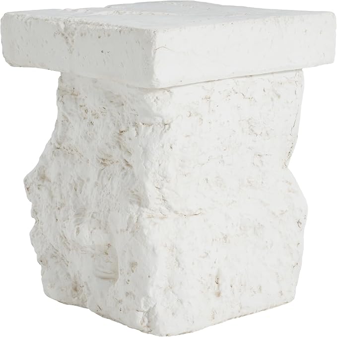 White MGO Patio Side Table, Organic Rock Base