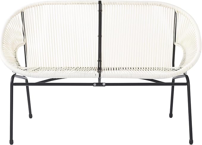Christopher Knight Home Dessa 3 Piece Patio Furniture Set, Patio Wicker Accent Chair Set of 2 and Loveseat, Metal Frame 4 Seater Outdoor Papasan Lounge Chair Set, PE Rattan Outdoor Bistro Set, White