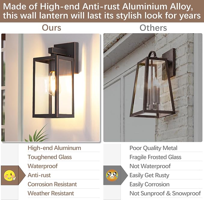 MAXvolador Outdoor Wall Sconce, Exterior Waterproof Wall Lantern Light Fixture, Oil Rubbed Bronze Porch Lights, Anti-Rust E26 Patio Lighting, 2 Pack | Oil Rubbed Bronze Porch Wall Light, Anti-Rust, E26 Socket, Clear Glass Outside Wall Mount Sconce, Fro...