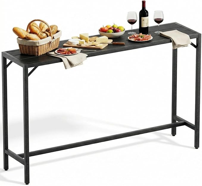 TLSUNNY Outdoor Bar Table, 63" Patio Counter Height Table, High Top Furniture w/HDPE Top, E-Coating & Hammer-Finish Frame, Adjustable Foot, All Weather for Hot Tub,Balcony,Poolside,Kitchen