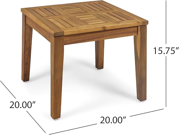 Hampton Outdoor Acacia Wood Side Table 20" W x 20" D x 15.75" H for Patio Small Space: Holds 300 lbs Rain or Shine - Low Profile Design - No Assembly Hassle