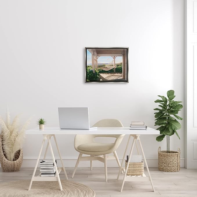 'Tranquil Hammock Warm Sunlit Porch Rural'| Floating Frame Canvas Art | Stupell Industries | Gray, 21 x 17 Inches, Easy to Hang and Sturdy, Made in USA, by Tom Mielko