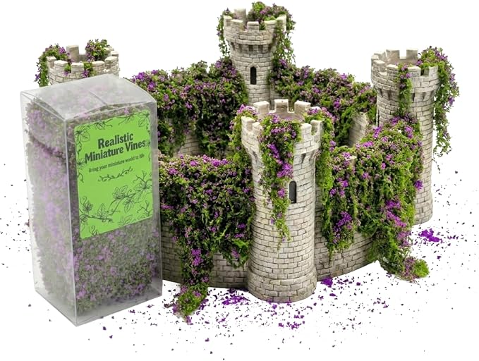 Realistic Miniature Vines - Hanging Moss Scenery for Diorama Supplies & Model Building - Mini Miniature Plants for Rainforest, Dollhouse, Fairy Gardens, Crafts DIY, Tabletop Wargaming (Purple)