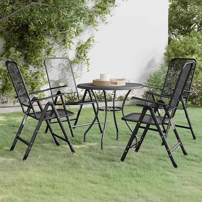 5 Piece Patio Dining Set Expanded Metal Mesh Anthracite | E-Coating Finish, Weather-Proof, 7-Position Adjustable Backrest, Folding Chairs