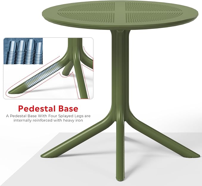 Costaelm Small Patio Table, Outdoor Round Dining Table, Weather Resistant Outside Table for Poolside Deck Lawn Garden Backyard, Olive Green