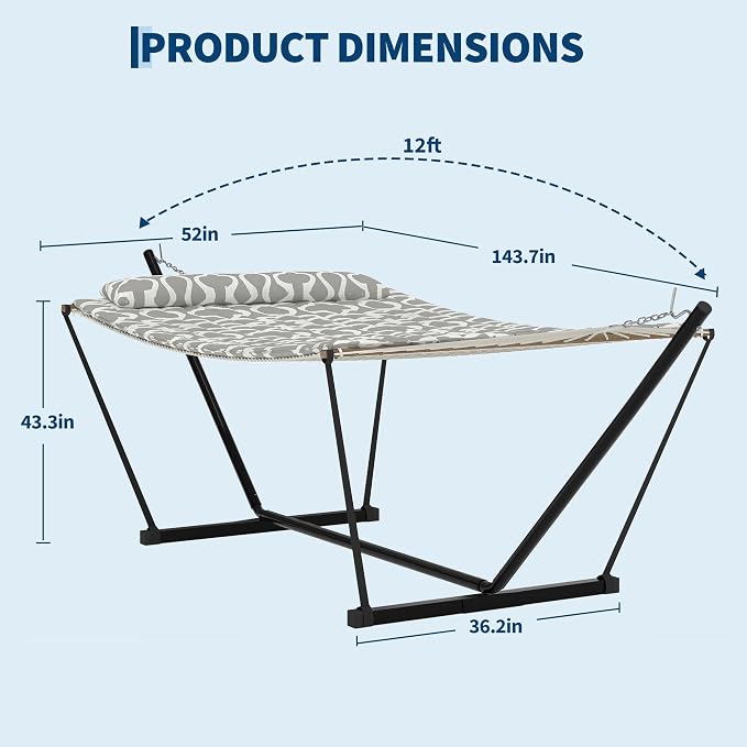 Heavy Duty Double Hammock with Stand & Soft Pillow, 450 LBS Weight Capacity - Padded Portable Cushion Hammock for Indoor Outdoor Patio Backyard Garden Camping