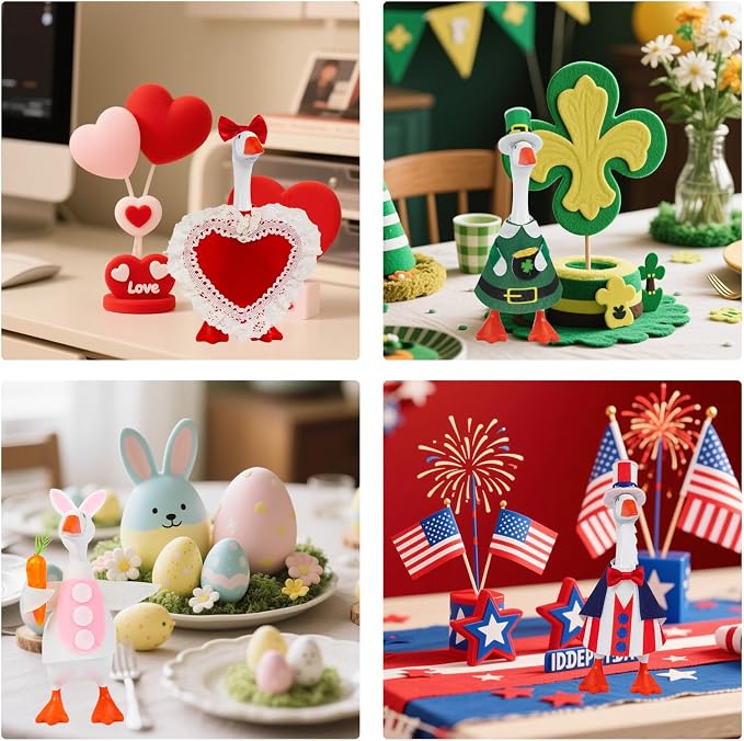12 Set Holiday Mini Desk Goose Outfit 7 Inch Desktop Magnetic Goose Clothes | Summer Fall Halloween Christmas Winter Magnetic Geese Statue Felt Fabric Costume for Table Decor Gifts