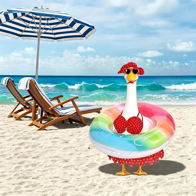 Bikini Porch Goose Outfits,Porch Goose Summer Outfits Swimsuit with Hat Sunglasses & Swim Ring,Fit 23'' Lawn Goose Statue for Summer Outdoor Garden Lawn Yard Decor (Swimsuit-red)