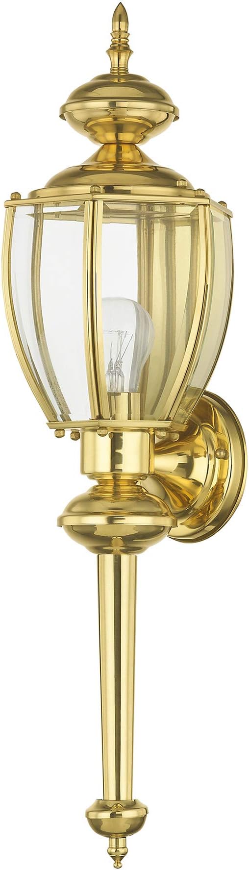 Livex Lighting 2112-02 Outdoor Wall Lantern, Polished Brass | Clear Beveled Glass Shades