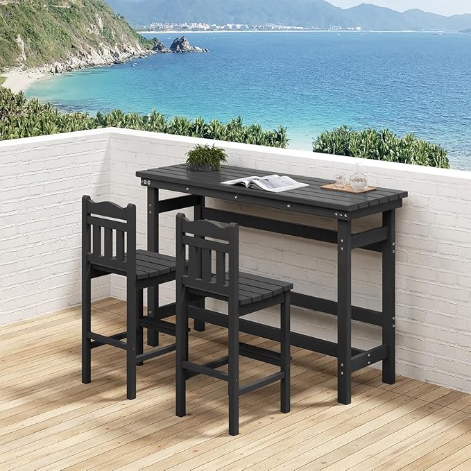 Sundale Outdoor Bar Table, 41 Inch Height Adirondack Rectangle Bar Table, All Weather Patio Bar Counter Height Table for Outside Backyard Balcony Poolside (Black)