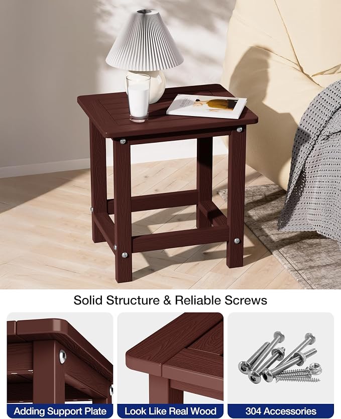 YEFU Outdoor Side Table for Patio: 16" HIPS Weather - Resistant Adirondack Tables Set of 2 - Small Square End Table for Backyard Living Room Bedroom - Indoor Outdoor Durable Table Coffee