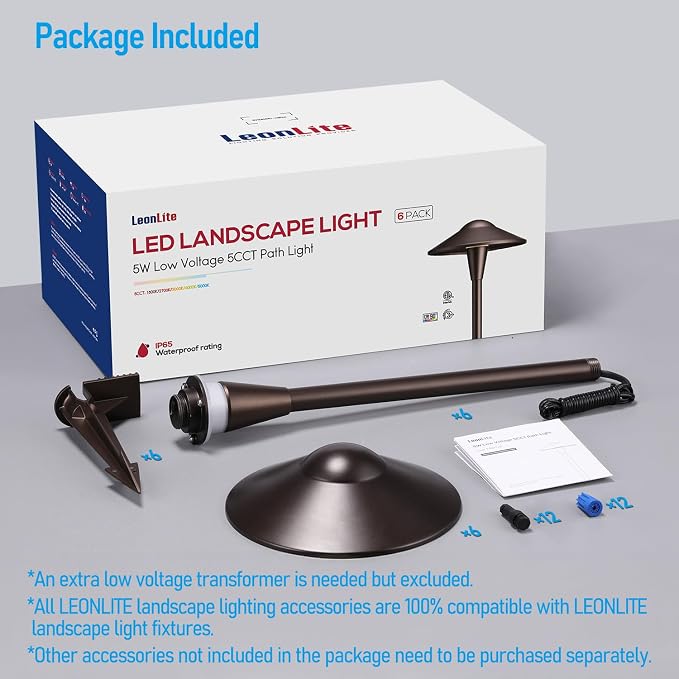 LEONLITE 6-Pack 5CCT Low Voltage LED Pathway Lights, Saucer Head | 12-24V AC/DC, IP65, Landscape Path Lights, for Walkway Yard Garden, 1800/2700/3000/4000/5000K, Oil Rubbed Bronze, Aluminum