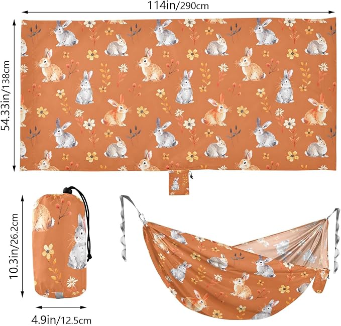 Camping Hammock Outdoor Hammocks for Outside Bunny Rabbit Orange Cute Beach Trees Portable Lightweight with Pockets Tree Straps Indoor