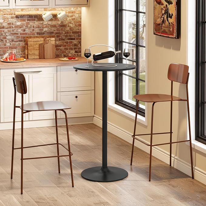 ERGOMASTER Two-in-one Adjustable Height Bar Tables, 24-inch Round Cocktail Table with Sturdy Metal Base, 40"/22" Two Convertible Height High Top Pub Table for Home Bar, Restaurant Bistro (2, Black)