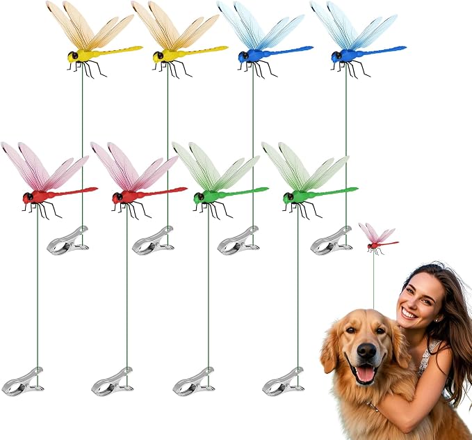 8 Pcs Dragon Fly Clips for Bugs Repe Llent - 3D Realistic Outdoor Indoor Dragonfly Ornaments with Clips for Hat, Plants, Patio, Porch, Lawn Decor