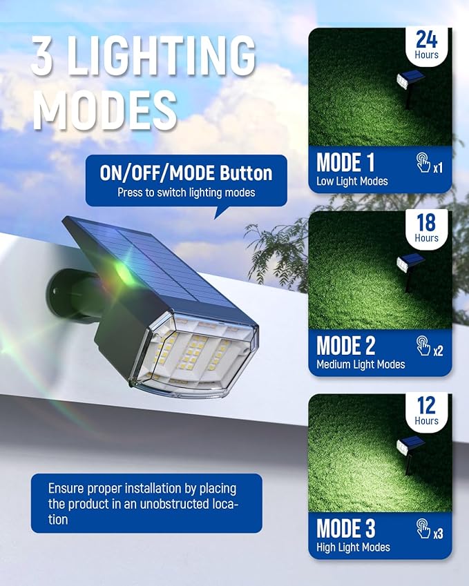 Solar Spot Lights Outdoor Waterproof, Solar Spotlights, 4 Packs, Cool White | 63 LED, 3 Lighting Modes, 120° Adjustable Solar Landscape Lights for Yard, Garden, House, Garage, Pathway