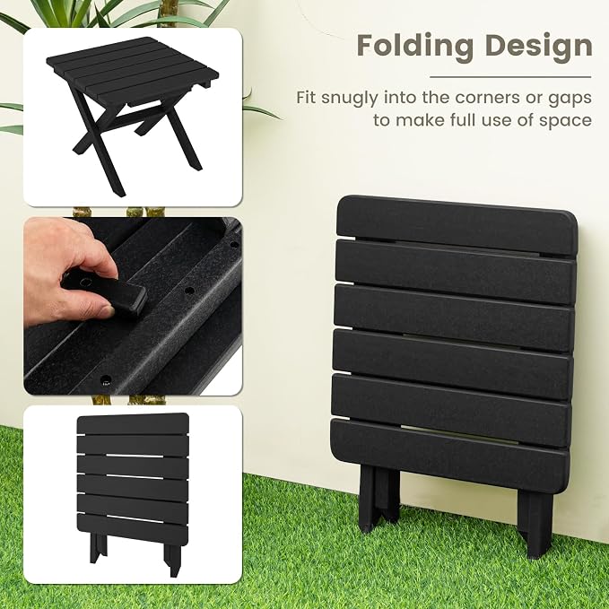 Giantex Outdoor Folding Side Table - Foldable Weather-Resistant HDPE Adirondack Table, Compact Square End Table for Indoor, Patio, Garden, Porch, Easy Maintenance, No Assembly Required (2, Black)